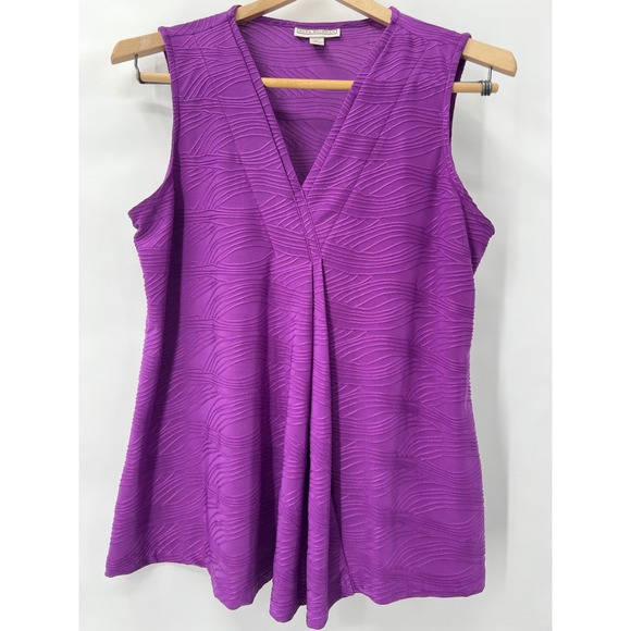 Dana Buchman Tops - Dana Buchman Purple Textured Wave V-Neck Sleeveless‎ Top Petites PL